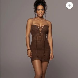 JLUXlabel CHOCOLATE ARUBA CROCHET MINI DRESS